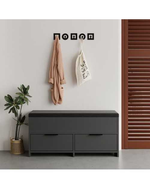 Panca Scarpiera Cove Antracite con Seduta Imbottita, 2 Ante a Ribalta e Vano Superiore - 106 cm