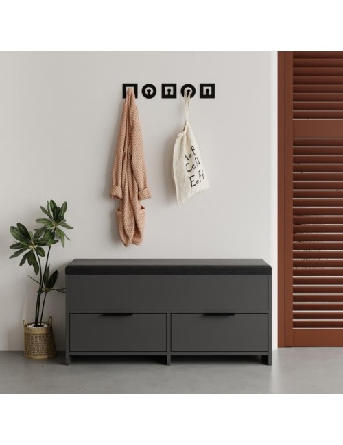 Panca Scarpiera Cove Antracite con Seduta Imbottita, 2 Ante a Ribalta e Vano Superiore - 106 cm