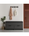 Panca Scarpiera Cove Antracite con Seduta Imbottita, 2 Ante a Ribalta e Vano Superiore - 106 cm