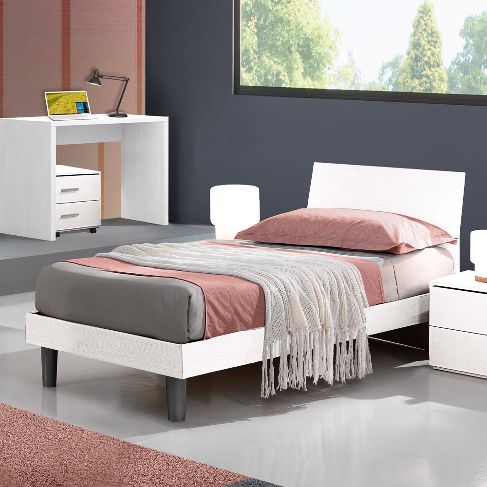 Letto singolo in legno 100x205x88h Manitoba colore bianco