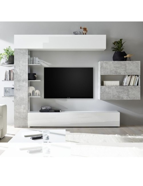 Parete Attrezzata Libreria Astrakat Colore Beton Pronta Consegna