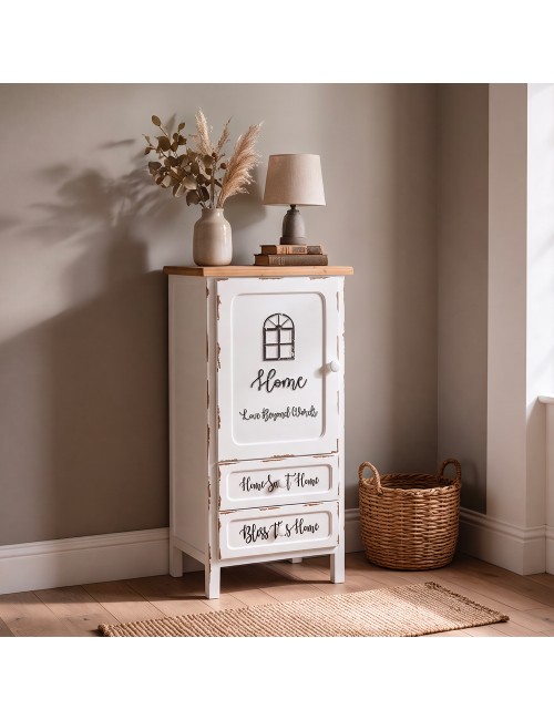 Mobile Multiuso Shabby Chic Breslavia 1 Anta 2 Cassetti Bianco e Top Rovere - H 100 cm