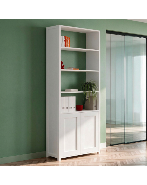 Libreria Miraflor con 2 ante e 4 vani a giorno colore bianco 98.7x35.2x230H