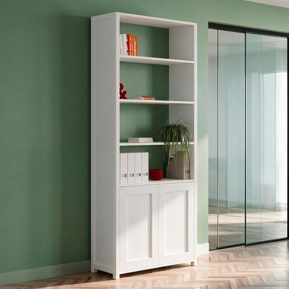 Libreria Miraflor con 2 ante e 4 vani a giorno colore bianco 98.7x35.2x230H