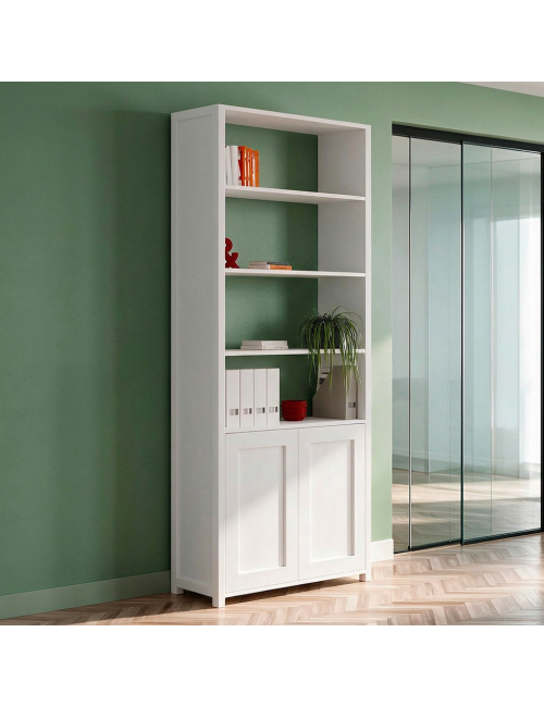 Libreria Miraflor con 2 ante e 4 vani a giorno colore bianco 98.7x35.2x230H
