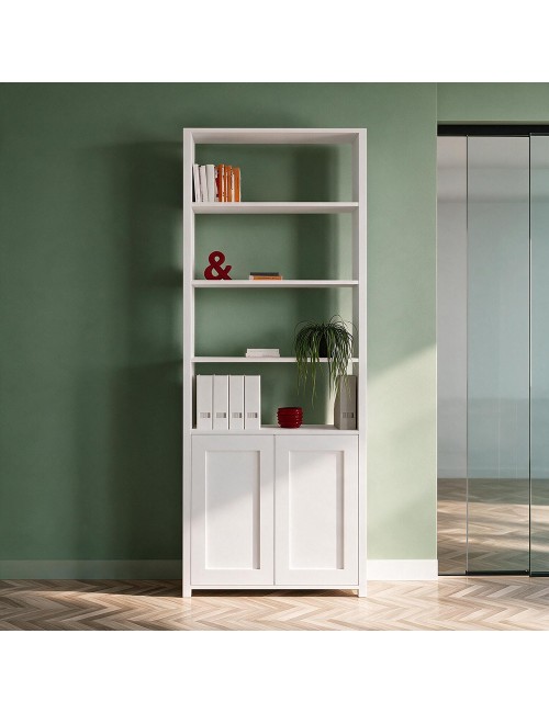 Libreria Miraflor con 2 ante e 4 vani a giorno colore bianco 98.7x35.2x230H
