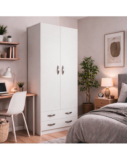 Armadio due ante e cassetti 91x52x210h colore bianco ARM290C