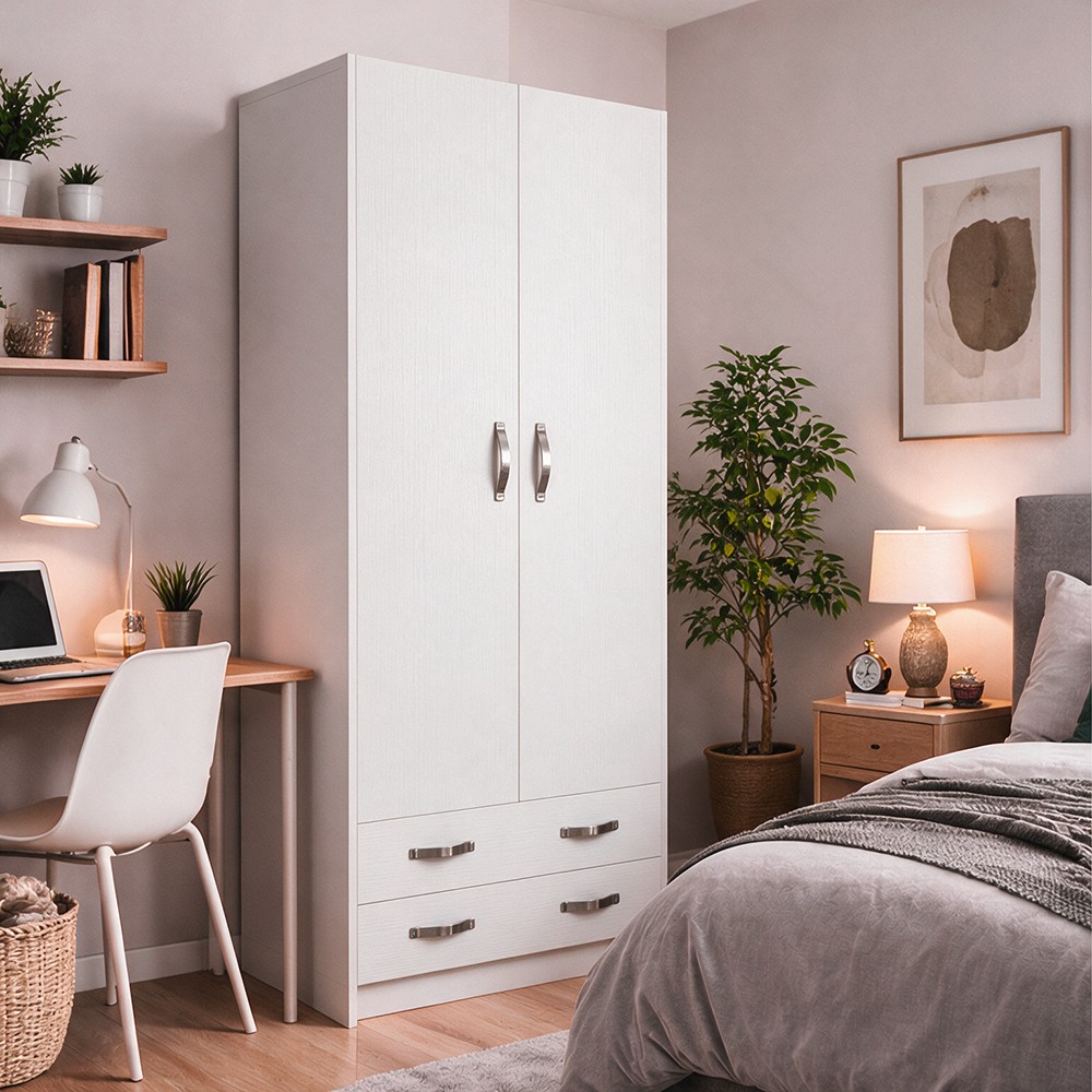 Armadio due ante e cassetti 91x52x210h colore bianco ARM290C
