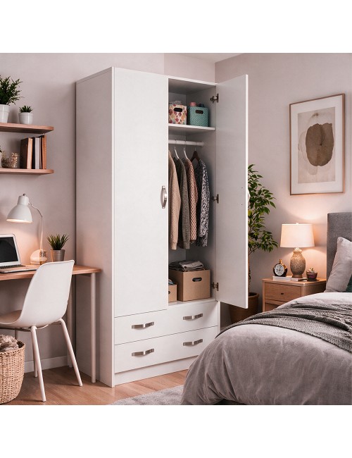 Armadio Due Ante e Cassetti 91x52x210h Colore Bianco Prezzo