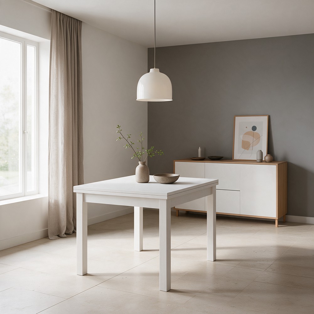Tavolo raddoppiabile Firenze 90x90 colore bianco frassinato