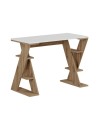 Scrivania Papillon rovere e bianco con gambe a X e ripiani integrati 106x50x75