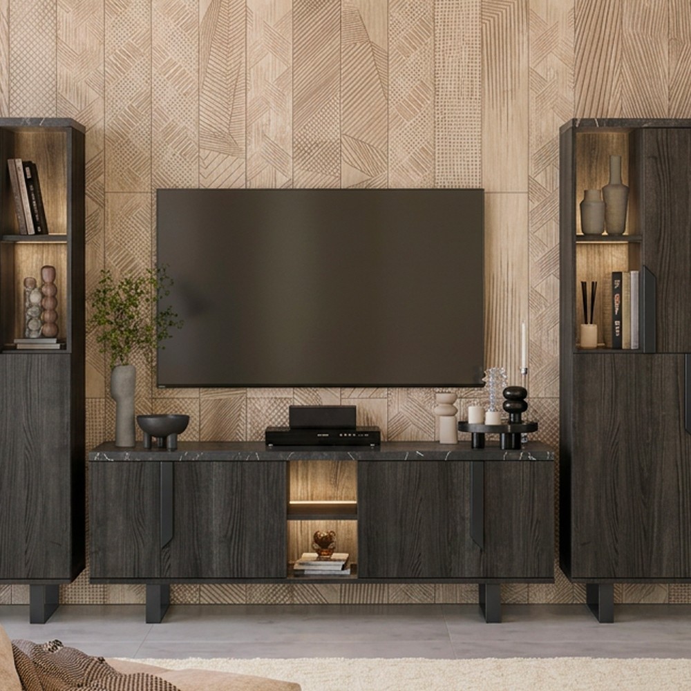 Mobile porta Tv 4 ante Zaira 165x49x60h palissandro nero