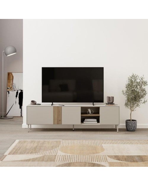 Mobile Porta TV Vena Rovere e Cashmere L 180 cm con 3 Ante e Vano a Giorno