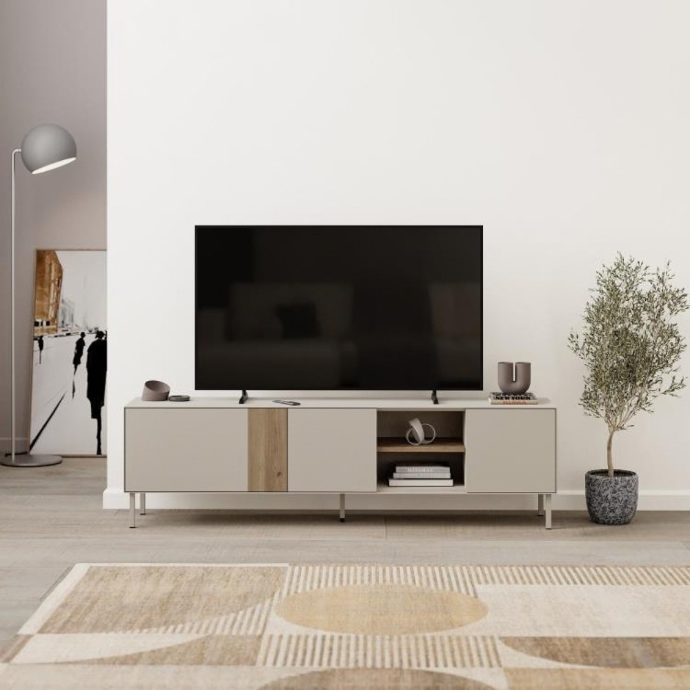 Mobile Porta TV Vena Rovere e Cashmere L 180 cm con 3 Ante e Vano a Giorno