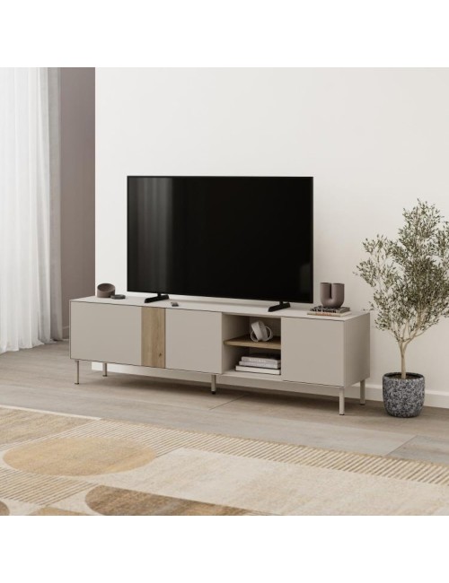 Mobile Porta TV Vena Rovere e Cashmere L 180 cm con 3 Ante e Vano a Giorno