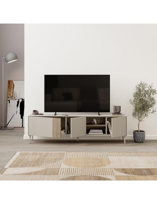 Mobile Porta TV Vena Rovere e Cashmere L 180 cm con 3 Ante e Vano a Giorno