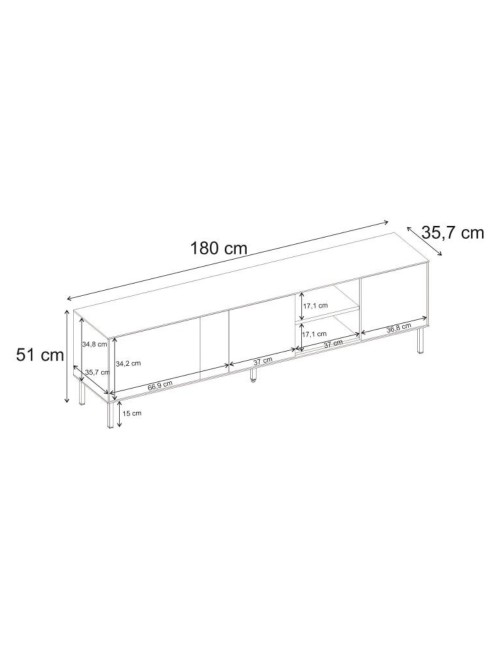 Mobile Porta TV Vena Rovere e Cashmere L 180 cm con 3 Ante e Vano a Giorno