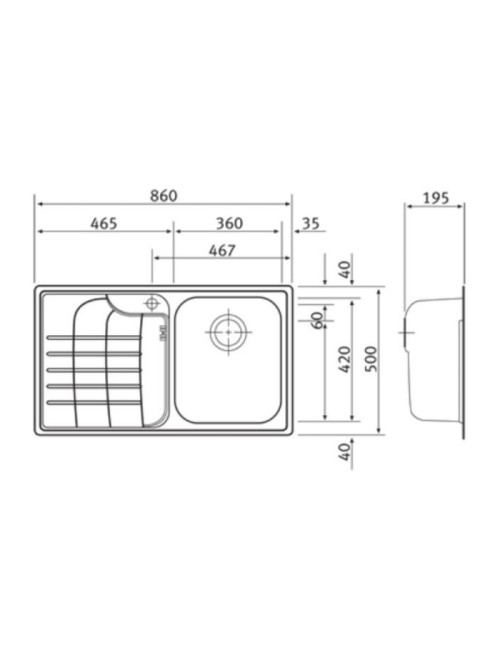 Lavello 1 vasca Franke Zodiaco Zox 614 con gocciolatoio destro 86x50 cm. inox