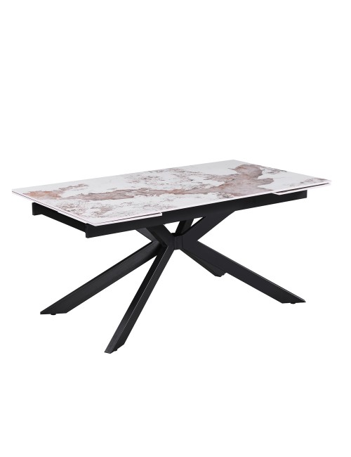 Tavolo allungabile Roxane con piano in ceramica effetto marmo arabesque pandora lucido 160x90x76H