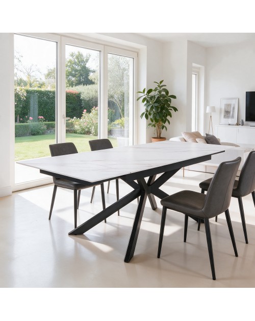 Tavolo allungabile Roxane con piano in ceramica effetto marmo bianco lucido lampaski 160x90x76H