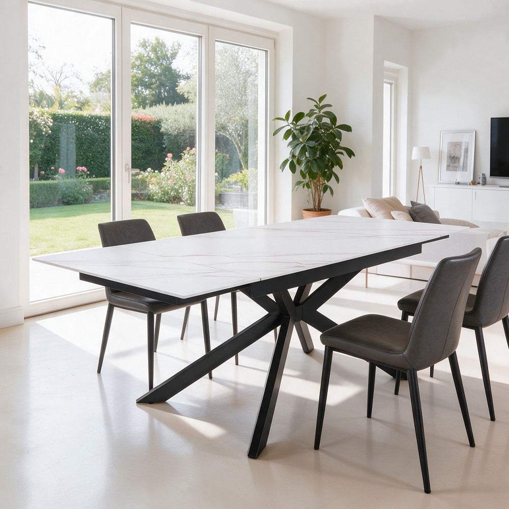 Tavolo allungabile Roxane con piano in ceramica effetto marmo bianco lucido lampaski 160x90x76H