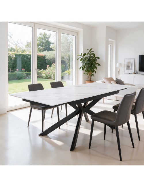 Tavolo allungabile Roxane con piano in ceramica effetto marmo bianco lucido lampaski 160x90x76H
