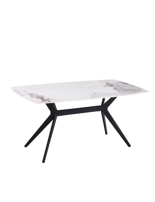 Tavolo fisso piano ceramica effetto marmo bianco chanel lucido 160x90x76H