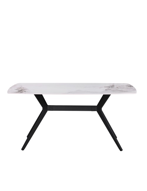 Tavolo fisso piano ceramica effetto marmo bianco chanel lucido 160x90x76H
