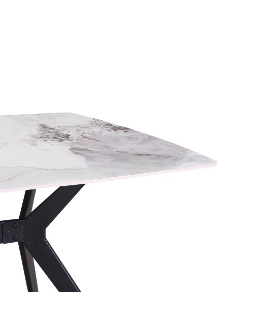Tavolo fisso piano ceramica effetto marmo bianco chanel lucido 160x90x76H