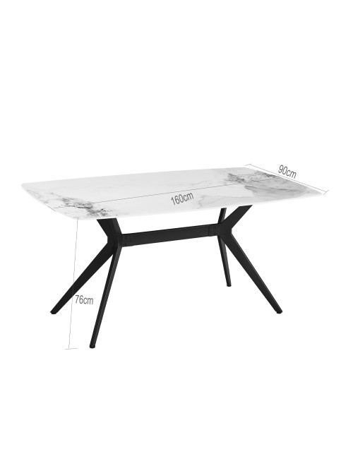 Tavolo fisso piano ceramica effetto marmo bianco chanel lucido 160x90x76H