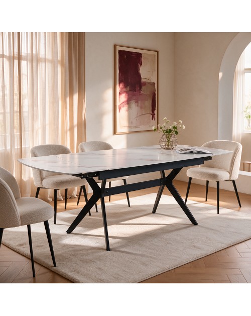 Tavolo allungabile piano ceramica effetto marmo bianco lampaski lucido Riley 160x90x76H