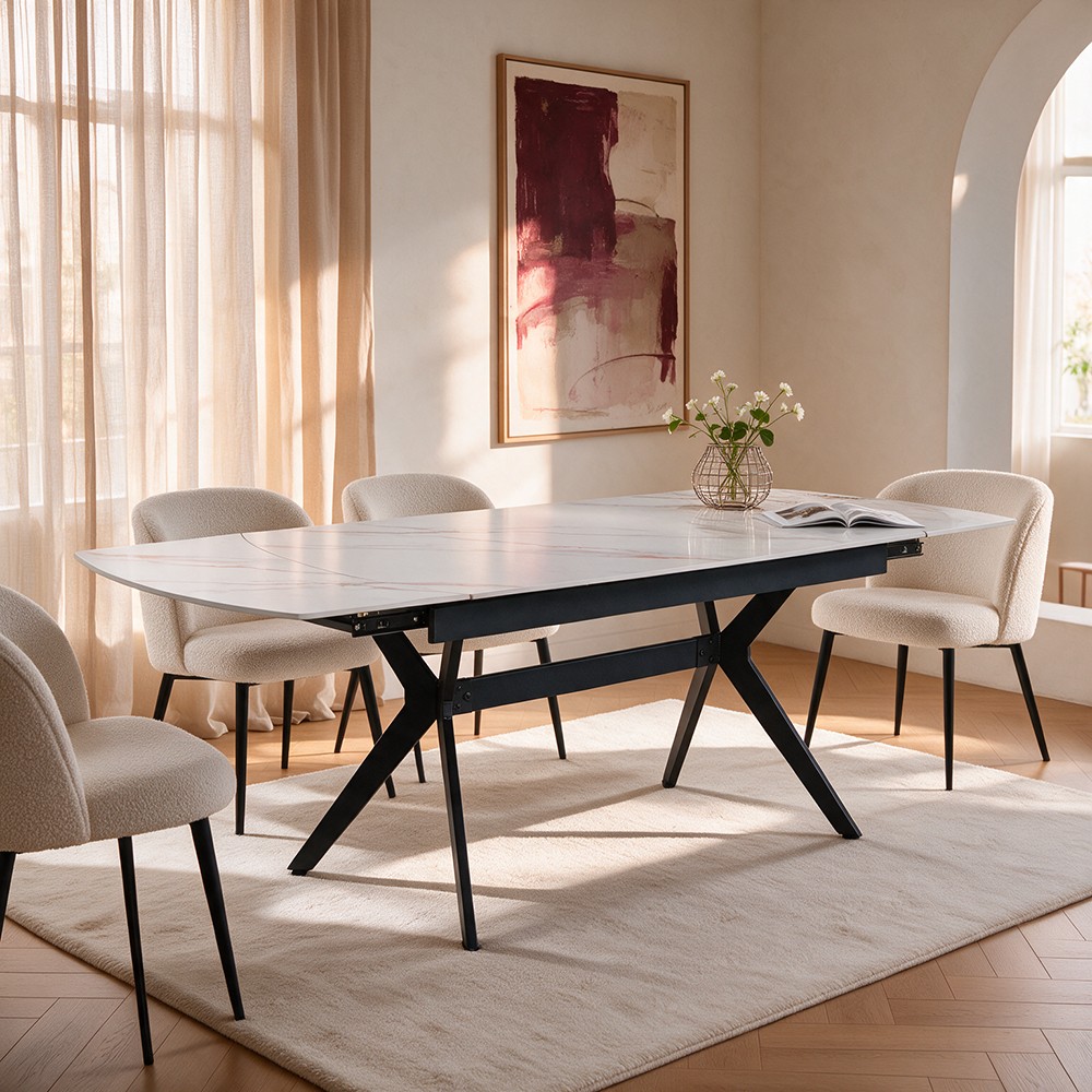 Tavolo allungabile piano ceramica effetto marmo bianco lampaski lucido Riley 160x90x76H