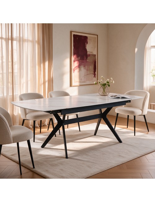 Tavolo allungabile piano ceramica effetto marmo bianco lampaski lucido Riley 160x90x76H