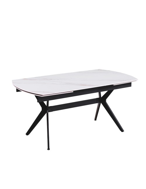 Tavolo allungabile piano ceramica effetto marmo bianco lampaski lucido Riley 160x90x76H