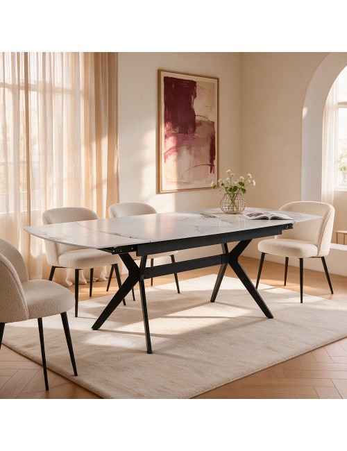 Tavolo allungabile piano ceramica effetto marmo bianco chanel lucido Riley 160x90x76H