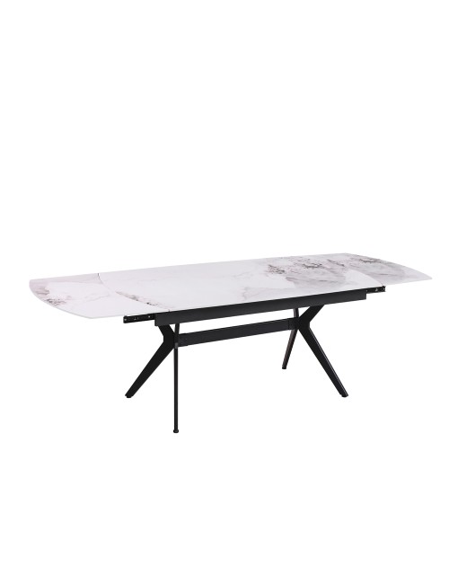 Tavolo allungabile piano ceramica effetto marmo bianco chanel lucido Riley 160x90x76H