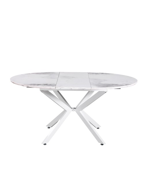 Tavolo rotondo allungabile Evelina piano effetto marmo bianco chanel lucido 120x120x76H
