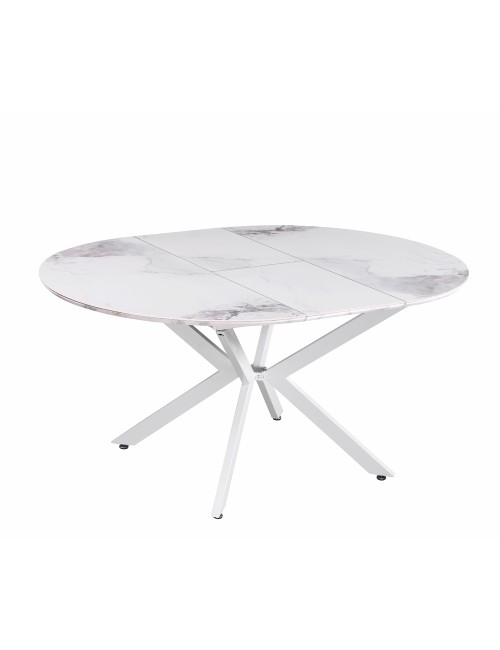Tavolo rotondo allungabile Evelina piano effetto marmo bianco chanel lucido 120x120x76H