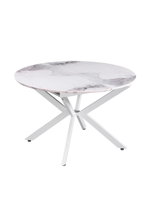 Tavolo rotondo allungabile Evelina piano effetto marmo bianco chanel lucido 120x120x76H