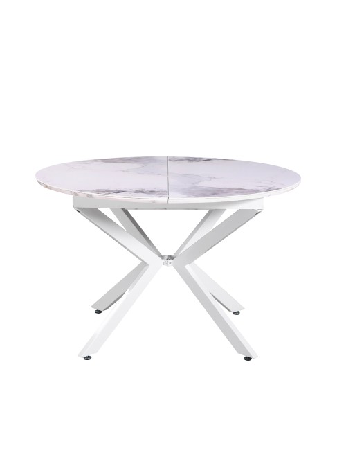 Tavolo rotondo allungabile Evelina piano effetto marmo bianco chanel lucido 120x120x76H