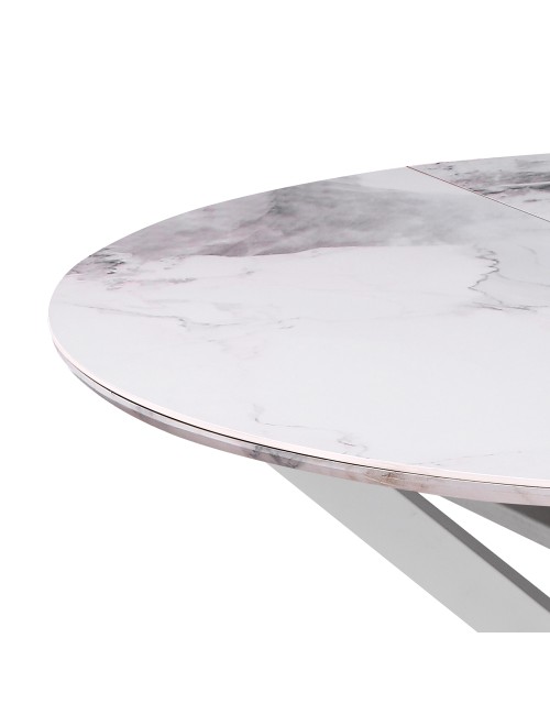 Tavolo rotondo allungabile Evelina piano effetto marmo bianco chanel lucido 120x120x76H