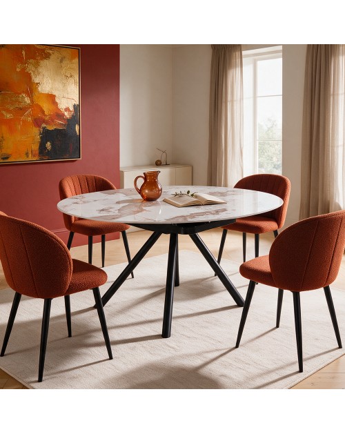 Tavolo Allungabile Girevole Carli 150 cm - Piano in Ceramica Marmo Arabesque Pandora Lucido