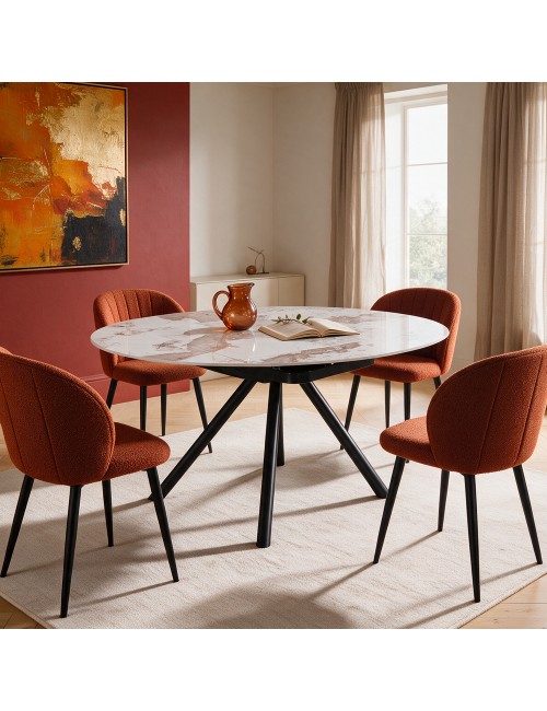 Tavolo Allungabile Girevole Carli 150 cm - Piano in Ceramica Marmo Arabesque Pandora Lucido