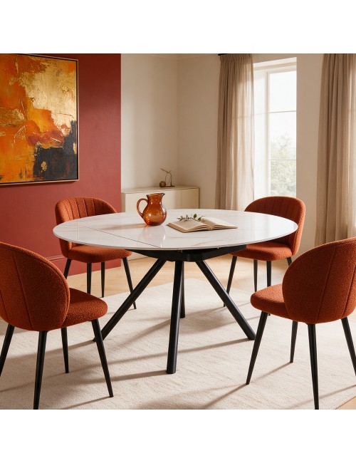 Tavolo Allungabile Girevole Carli 150 cm - Piano in Ceramica Marmo Bianco lampaski Lucido