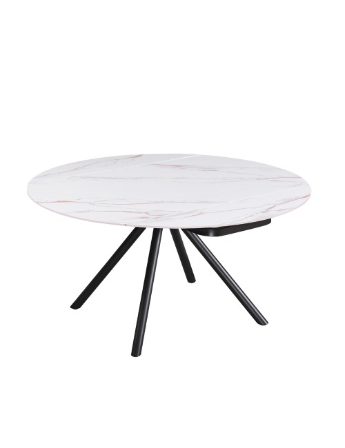 Tavolo Allungabile Girevole Carli 150 cm - Piano in Ceramica Marmo Bianco lampaski Lucido