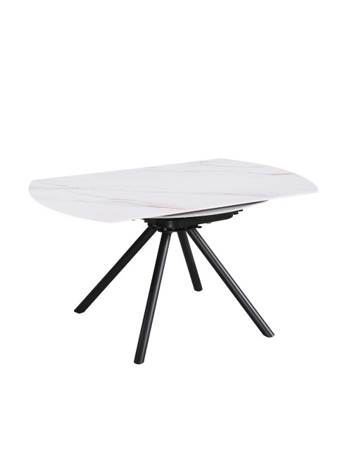 Tavolo Allungabile Girevole Carli 150 cm - Piano in Ceramica Marmo Bianco lampaski Lucido