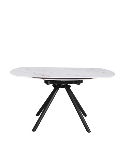Tavolo Allungabile Girevole Carli 150 cm - Piano in Ceramica Marmo Bianco lampaski Lucido