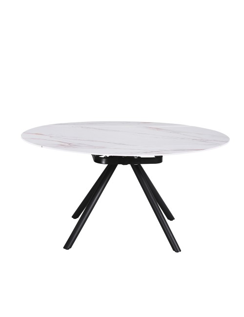 Tavolo Allungabile Girevole Carli 150 cm - Piano in Ceramica Marmo Bianco lampaski Lucido