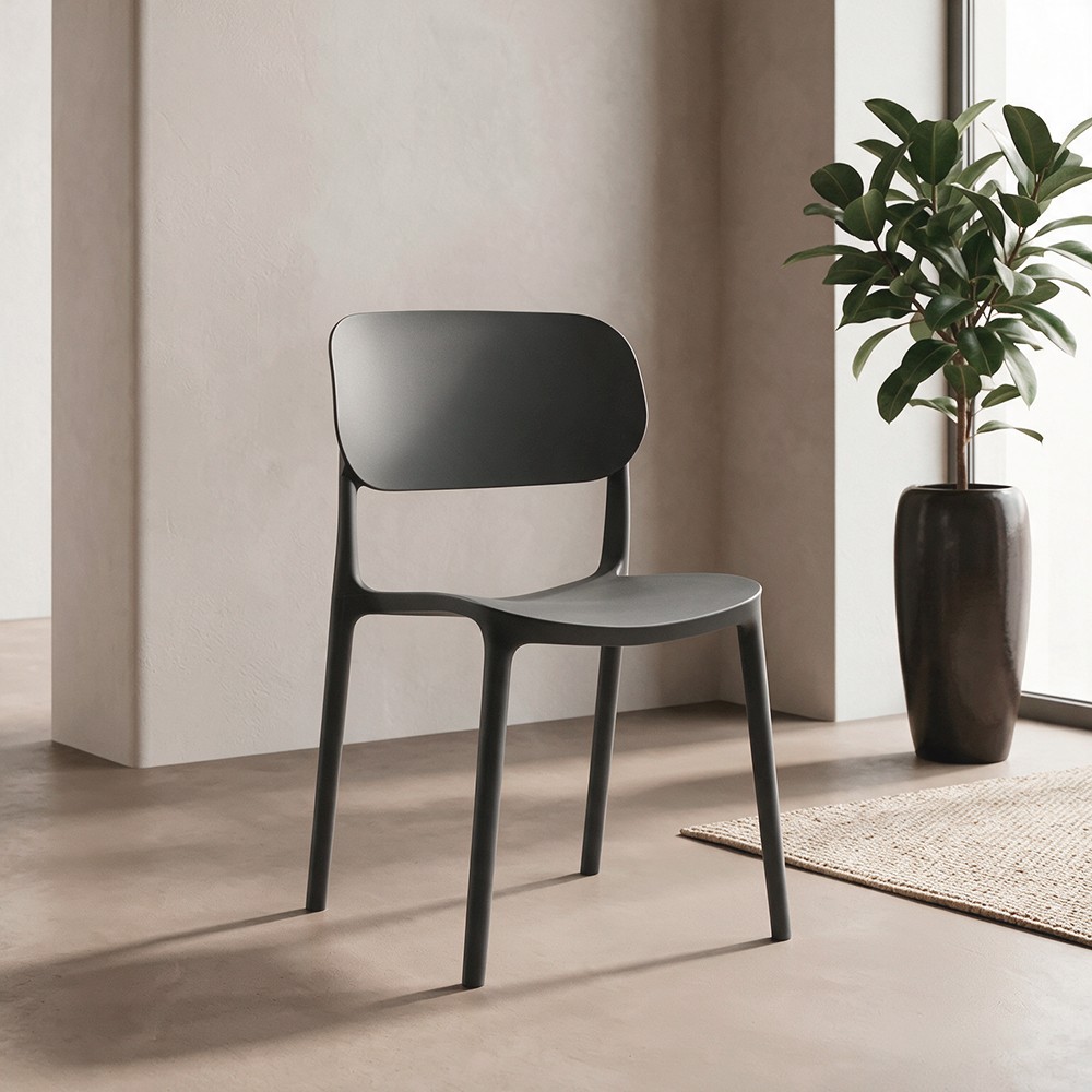 Set 4 Sedia in Polipropilene Loop Impilabili Grigio Scuro – Design Moderno e Leggero