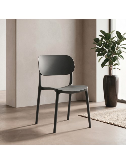 Set 4 Sedia in Polipropilene Loop Impilabili Grigio Scuro – Design Moderno e Leggero
